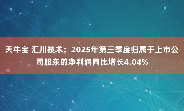 天牛宝 汇川技术：2025年第三季度归属于上市公司股东的净利润同比增长4.04%